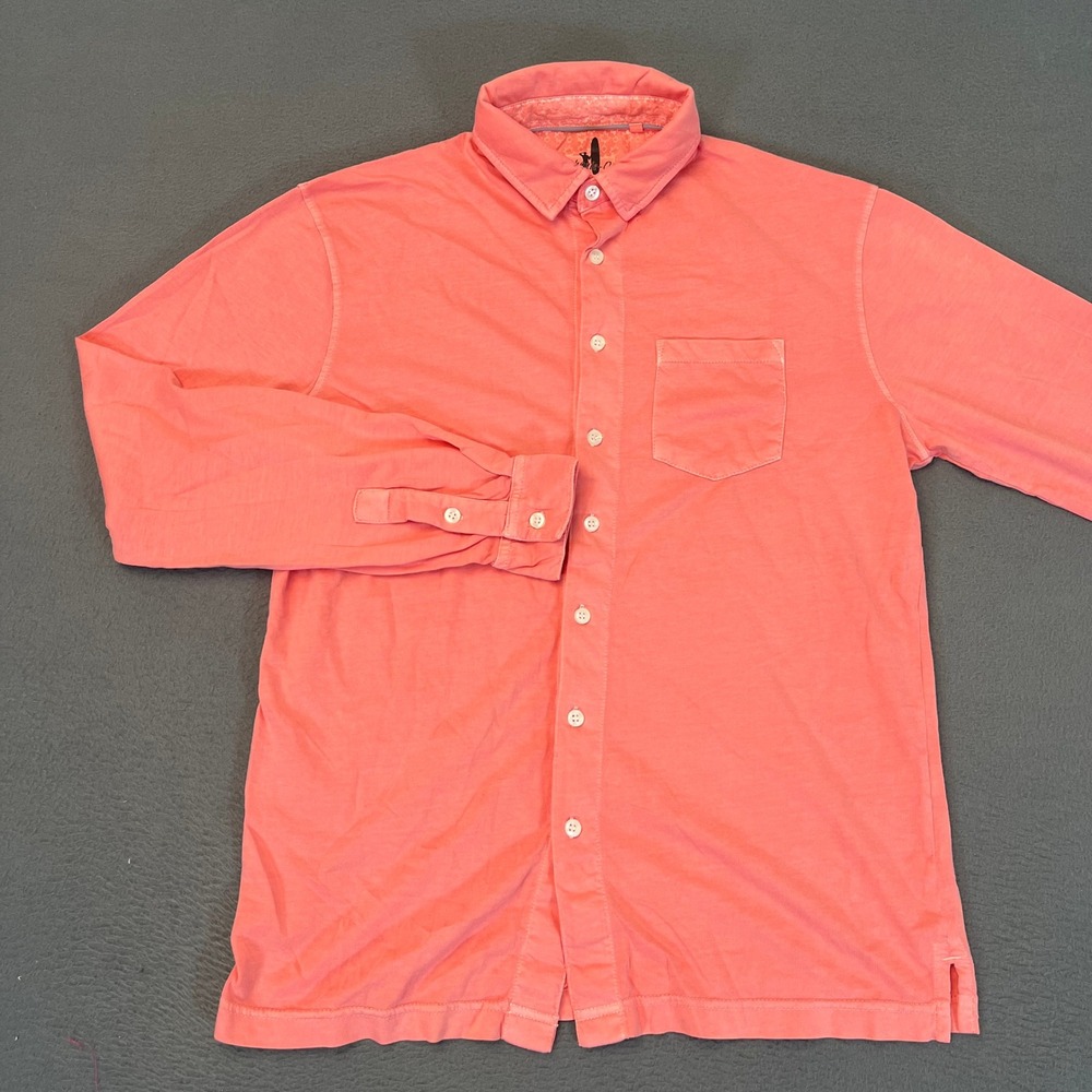 Johnnie-O Mens Small Coral 100% Cotton Jersey Long Sleeve Button Down Shirt Surf